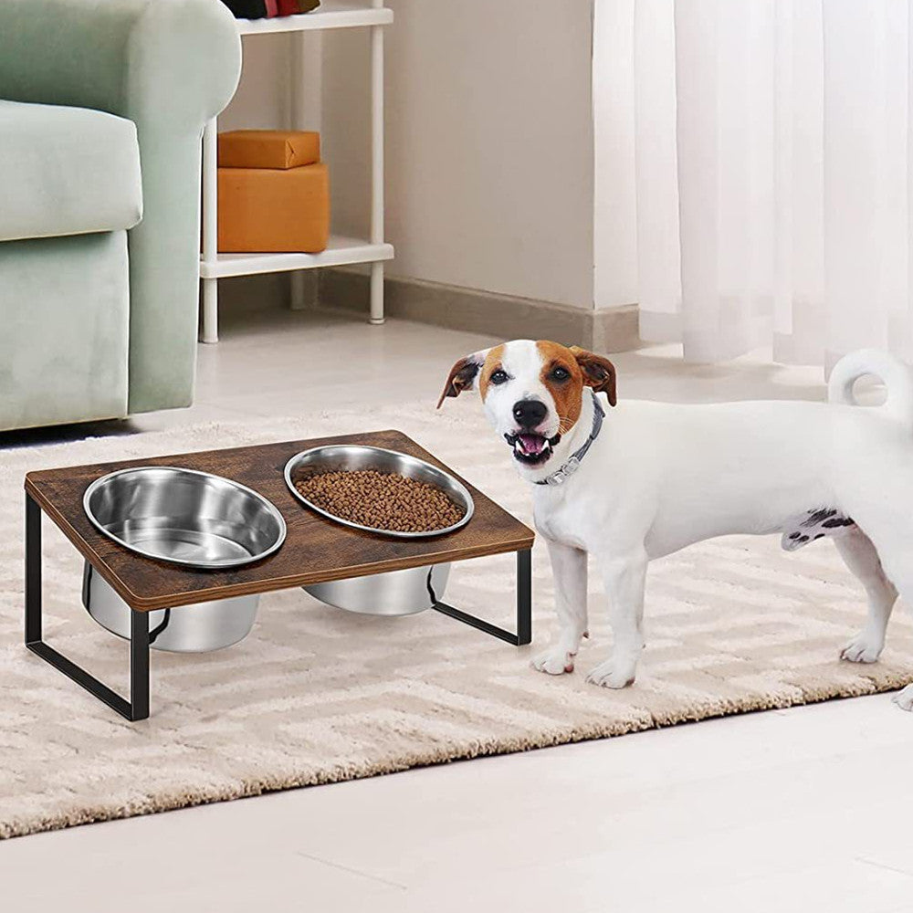 Log Pet Feeding Iron Wood Combined Bowl Rack