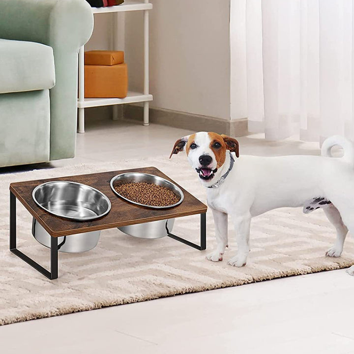 Log Pet Feeding Iron Wood Combined Bowl Rack