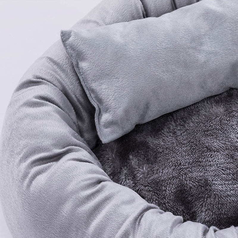 Round Short Plush Pet Bed With Pillow