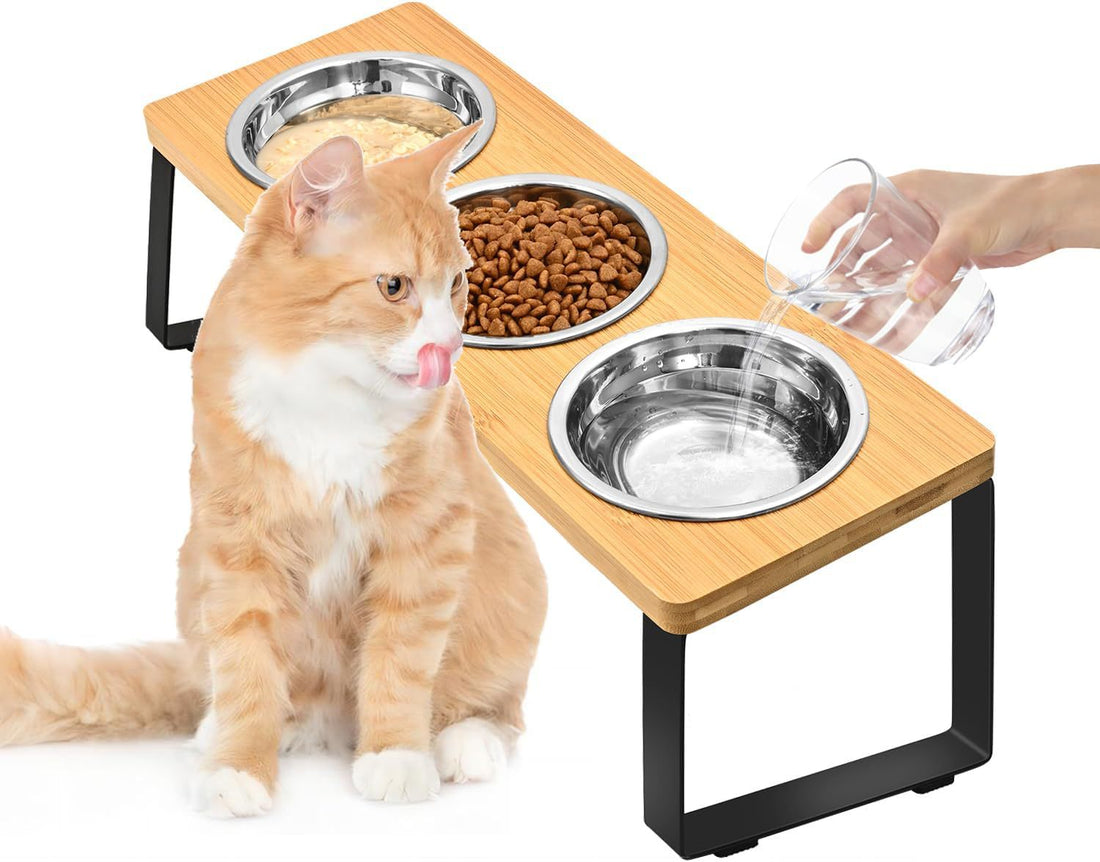 Log Pet Feeding Iron Wood Combined Bowl Rack
