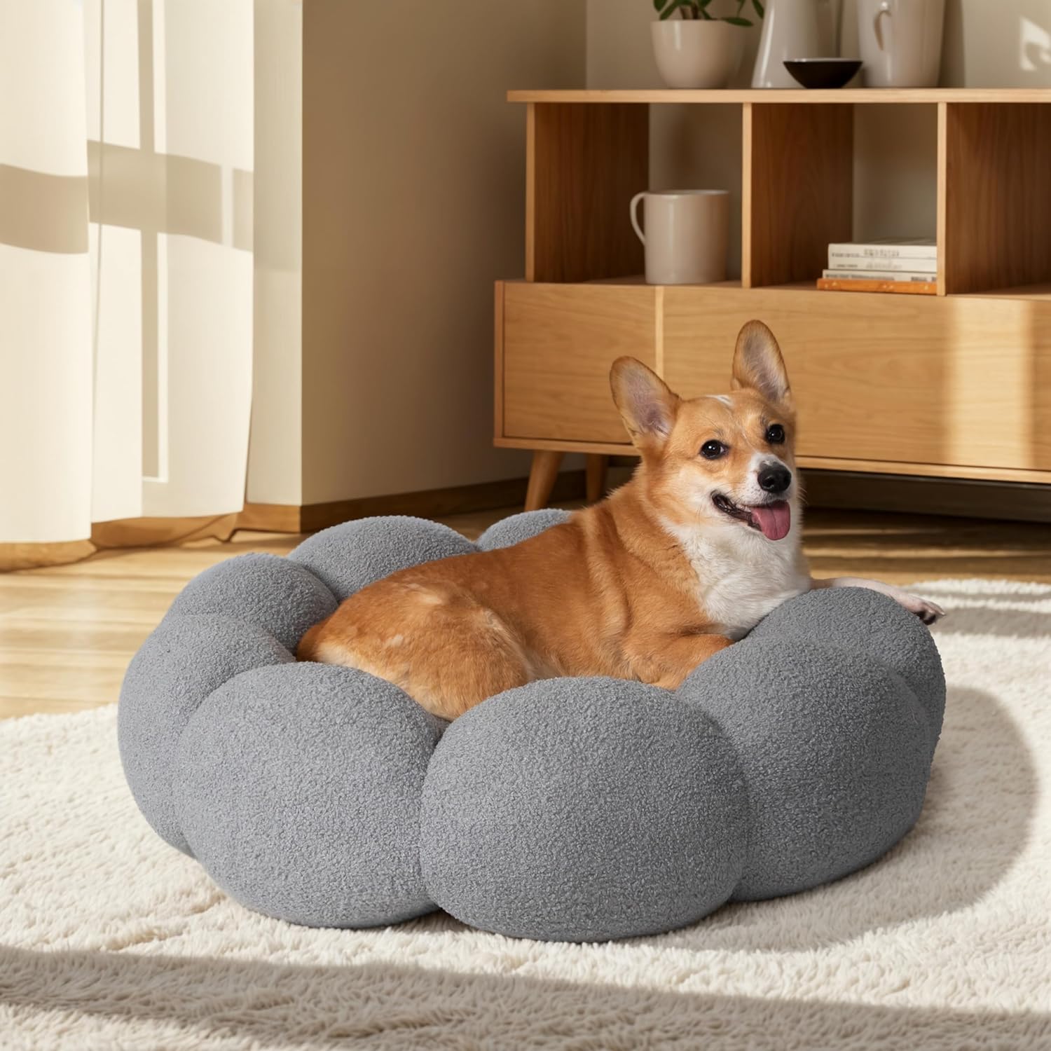 Calming Fluffy Flower Donut Pet Bed