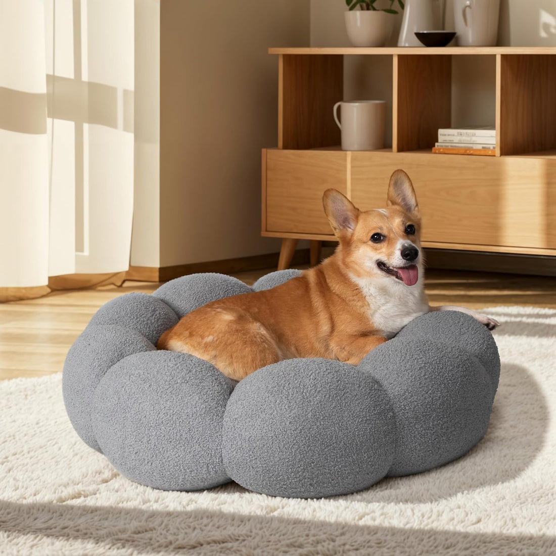 Calming Fluffy Flower Donut Pet Bed