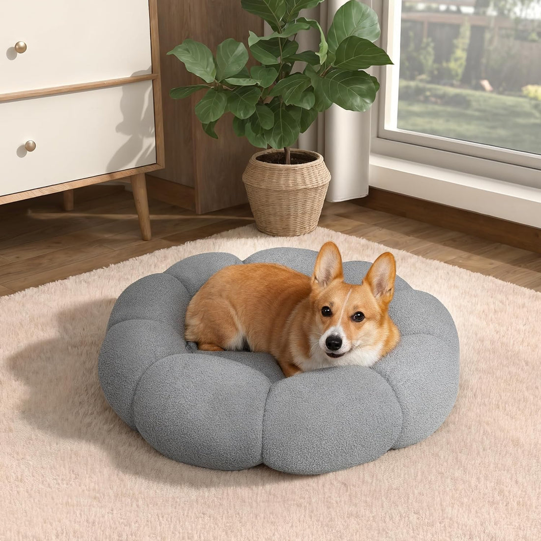 Calming Fluffy Flower Donut Pet Bed