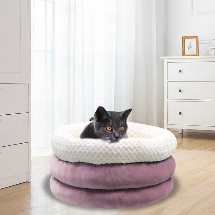 Semi-closed Round Ice Velvet Pet Sleep Bed