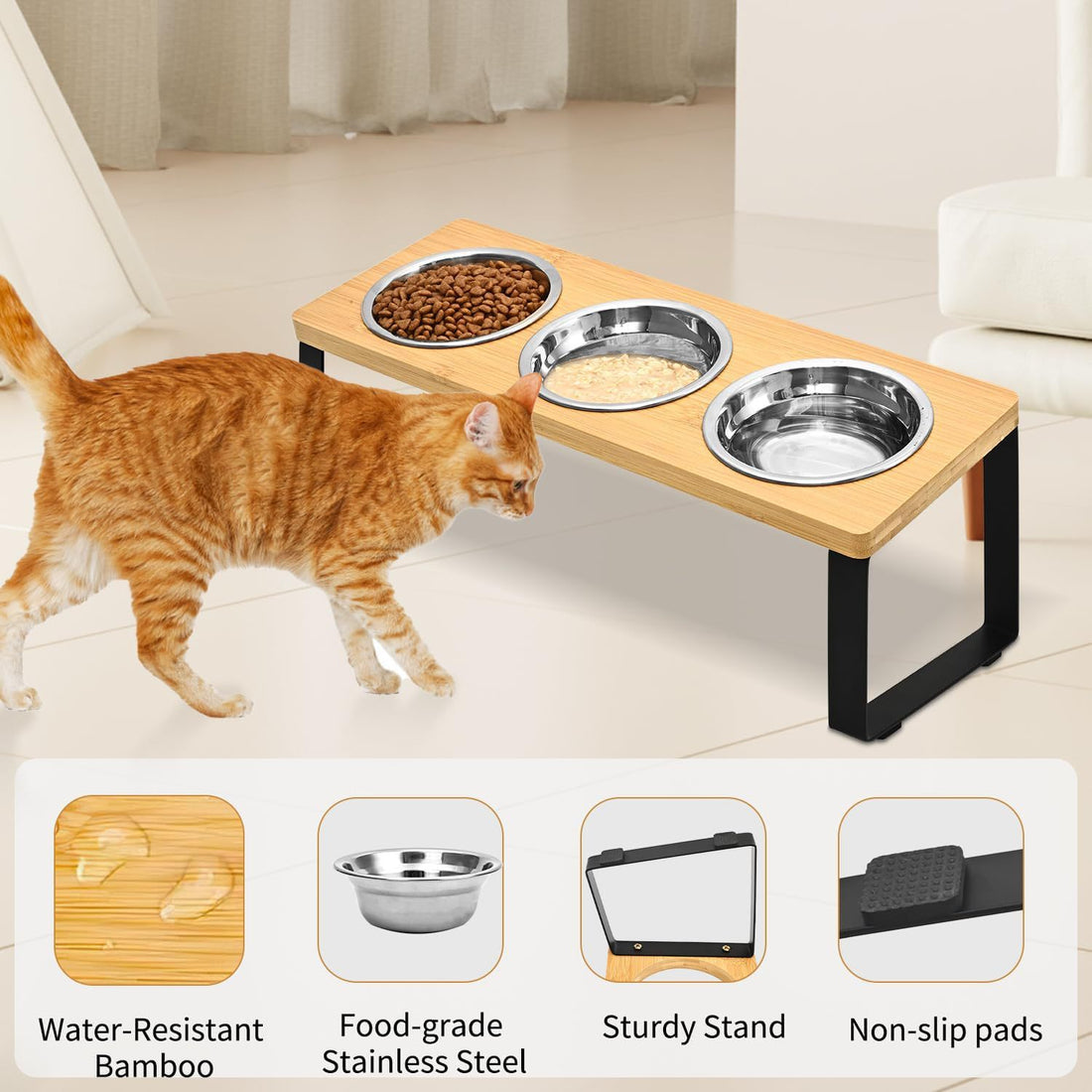 Log Pet Feeding Iron Wood Combined Bowl Rack