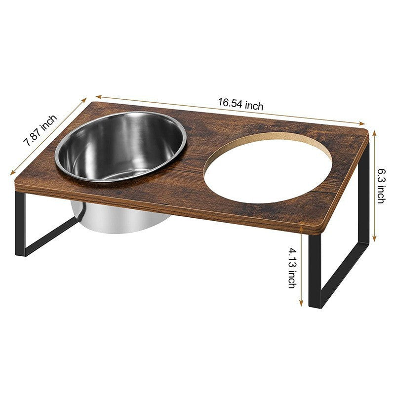 Log Pet Feeding Iron Wood Combined Bowl Rack