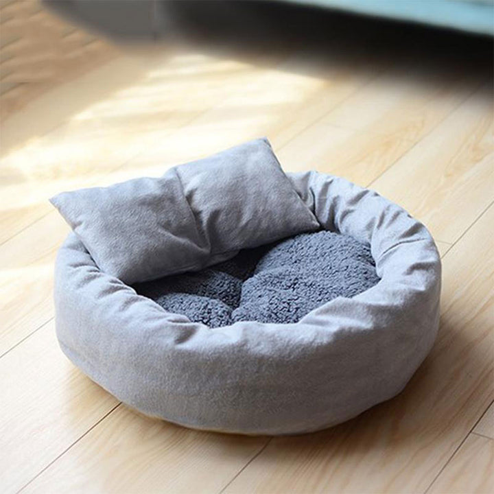 Round Short Plush Pet Bed With Pillow